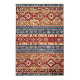 Tribal Hand Knotted Moroccan Area Rug in Red/Malibu/Yellow/Brown