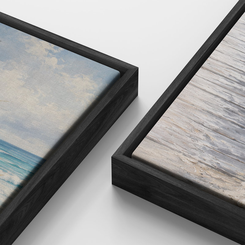 Promenade côtière avec herbes des dunes – Ensemble de 2 impressions d'art encadrées sur toile 60 po x 20 po x 2, Cadre noir