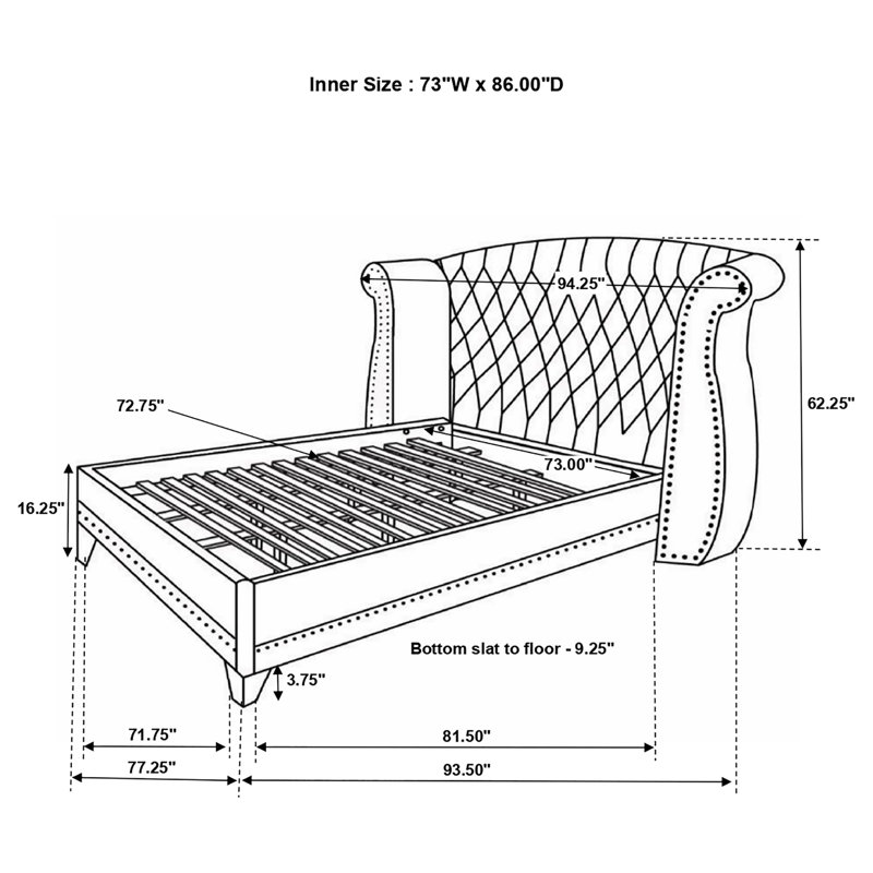 White King Upholstered Platform Bed with Tufted Headboard