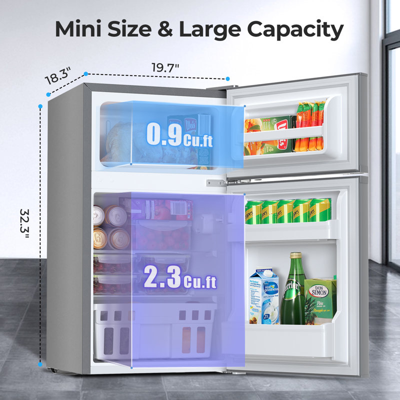Electactic 3.1 Cu.ft Mini Fridge With Freezer - Compact Refrigerator For Dorm, Office & Rv, Adjustable Thermostat (32°F-50°F Fridge/-1°F-3°F Freezer),Removable Glass Shelves