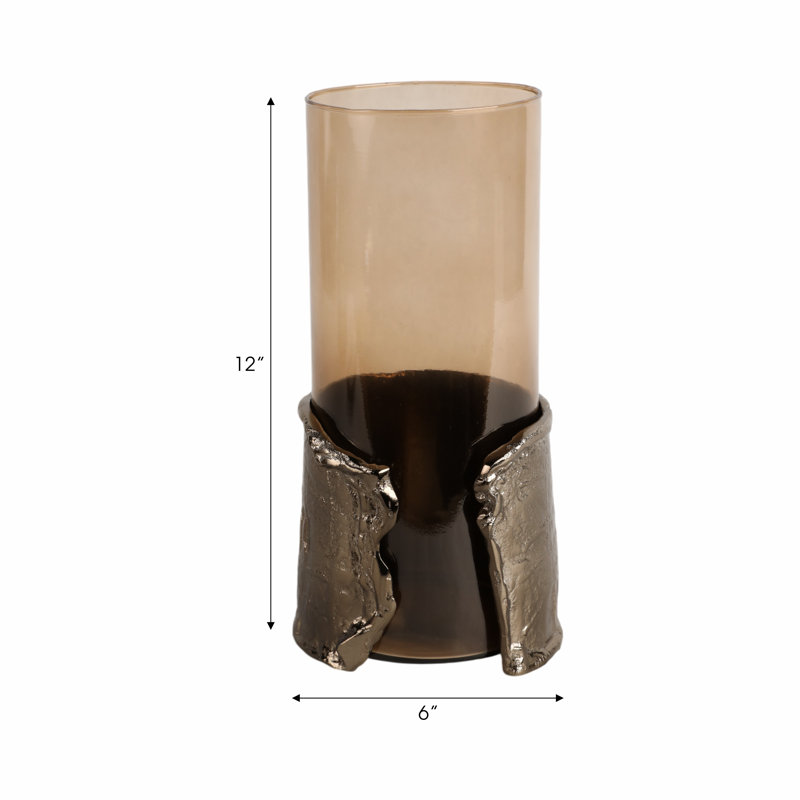 Sagebrook Home 12" Maputo Medium Candle Holder Glass, Brown, 12" H x 6" W x 6" D