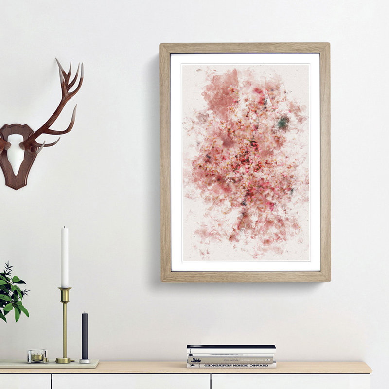 Cherry Blossom Watercolour - Picture Frame Graphic Art, Oak Framed, 45cm H x 33cm W x 2cm D