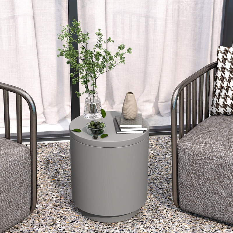 Table basse d'extérieur 2,6 gallons, table basse 3 en 1 avec rangement, seau à glace amovible et couvercle, petite table de patio en béton pour la fête, la piscine, la terrasse, gris clair