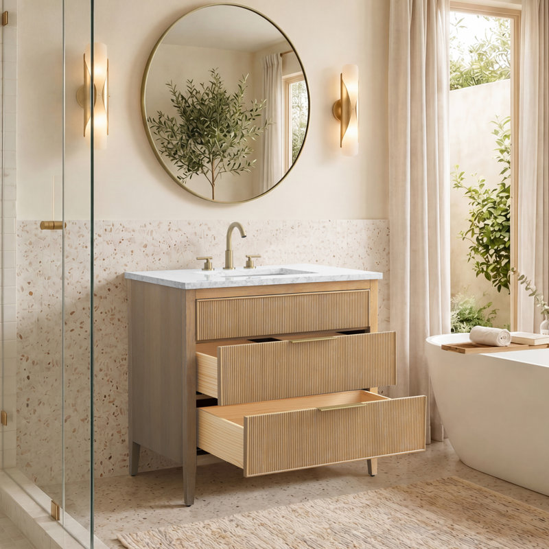 Emma 36" W Single Vanity, Classic Oak