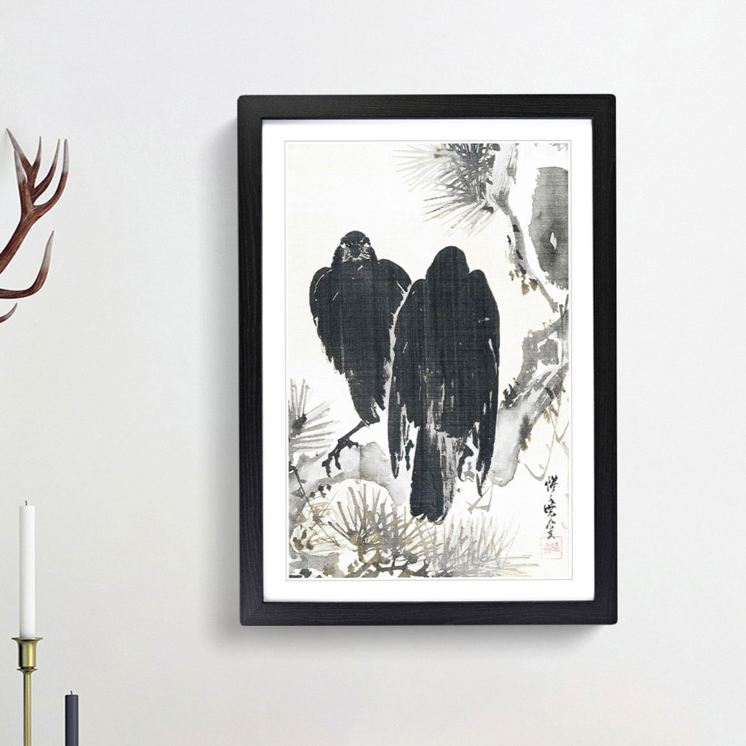 Two Crows by Kawanabe Kyosai - Framed Print