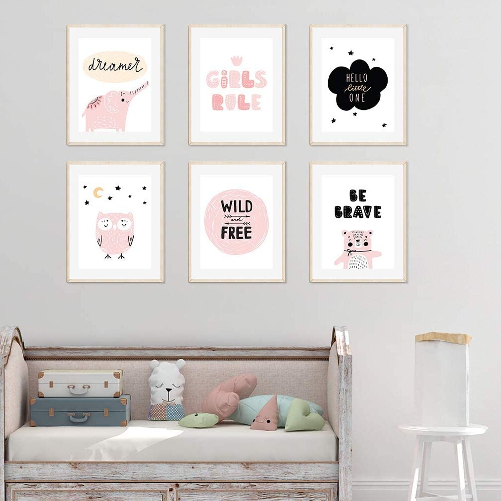 Set of 6 Art Prints for Girls Room, Kids Room Decor Art Posters,little Girl  Bedroom Art Prints, Girl Nursery Artwork Wall Decor,playroom Art 