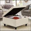 Grand repose-pieds de rangement carré avec pieds en bois, table basse capitonnée à boutons pour une utilisation polyvalente et élégante-745409990