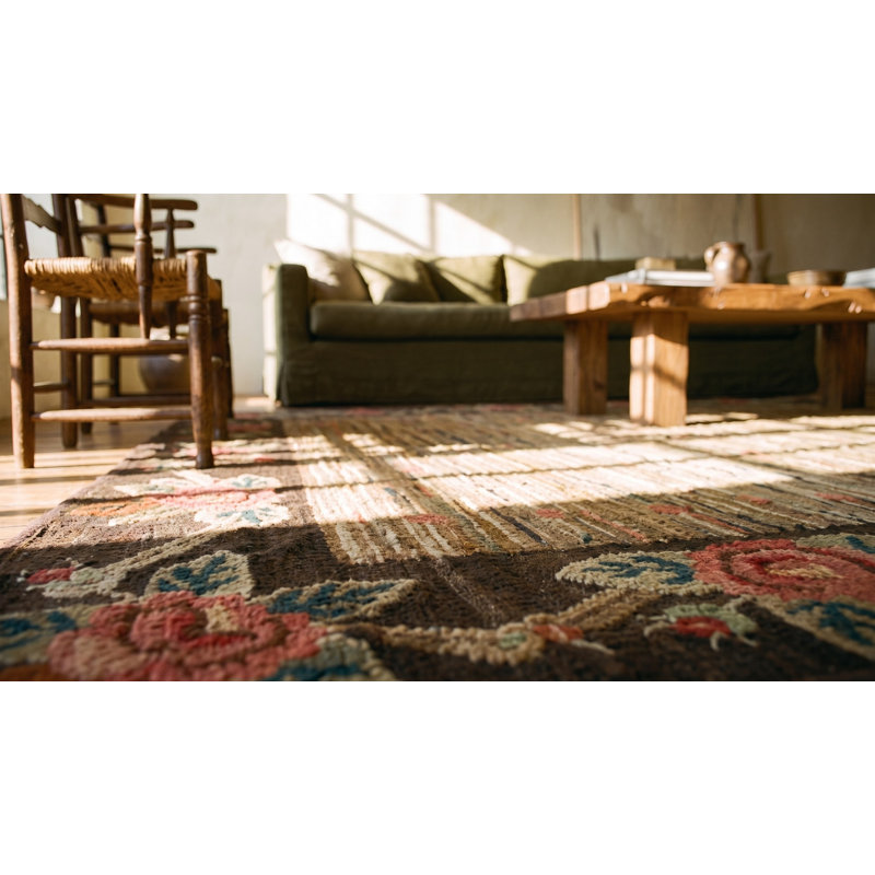 Tapis de couloir antique en laine à crochets américains des années 1930