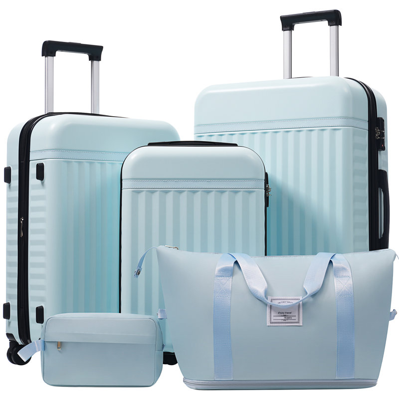 Ensemble de bagage 5 pièces, valise de transport rigide, bagage extensible avec sacs de voyage, roulettes, verrou TSA