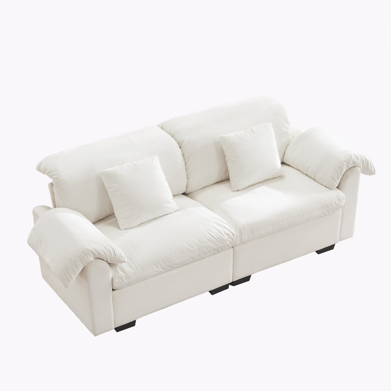 Canapé à assise profonde 3 places avec rangement sous chaque siège, H 33,9 po x l 83,9 po x P 37,6 po, Blanc