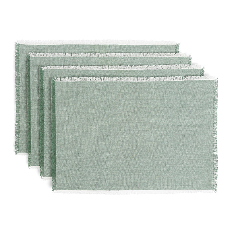 over&back Woven Frayed Chambray Placemats, Set of 4, Green