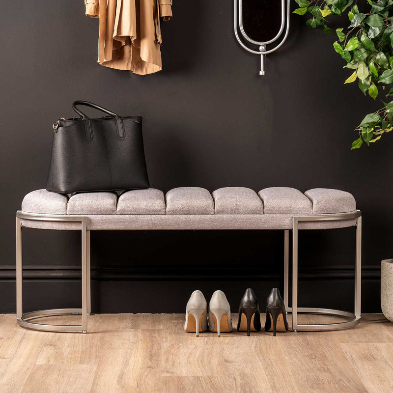 Adalya Velvet Tufted Bench  for Bedroom Furniture, Modern Accent Bench with Iron Metal Legs, Grey, Silver