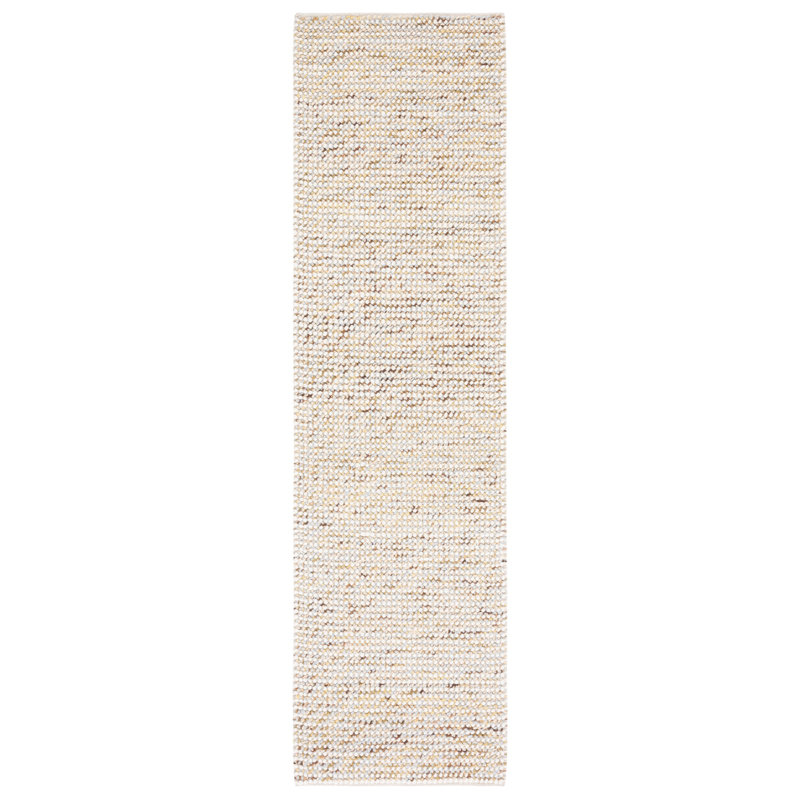 Ivory and Silver Hand-Woven Wool Runner Rug, 2'-3" x 8'