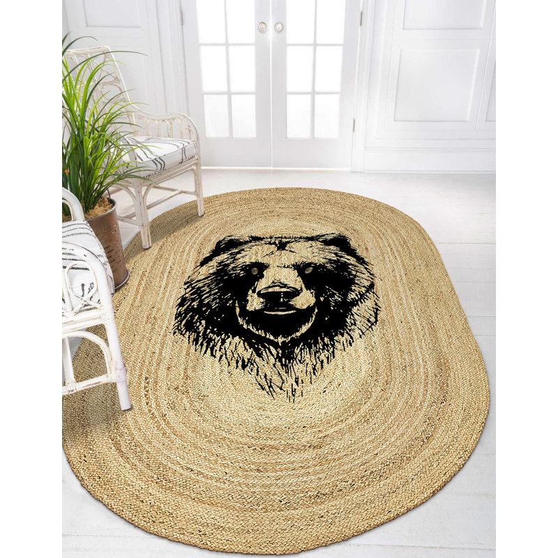 Tapis ovale en jute tissé à la machine beige / noir Cendejas, Ovale 3 pi 11 po x 5 pi 11 po