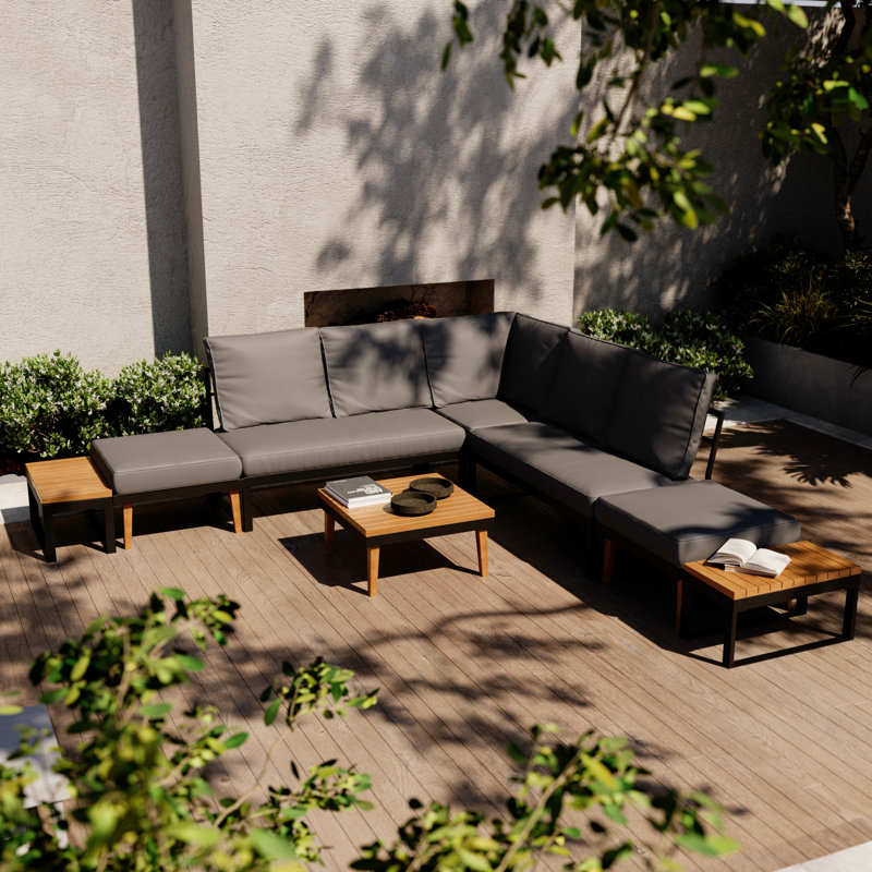 Patio Conversation Set With Ottoman, Grey
