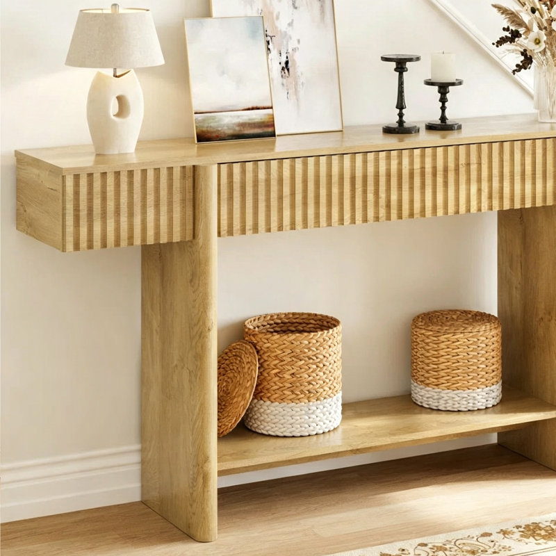 Console scandinave, 32.3" H x 55.1" W x 11.8" D, Brown, Brown, Brown