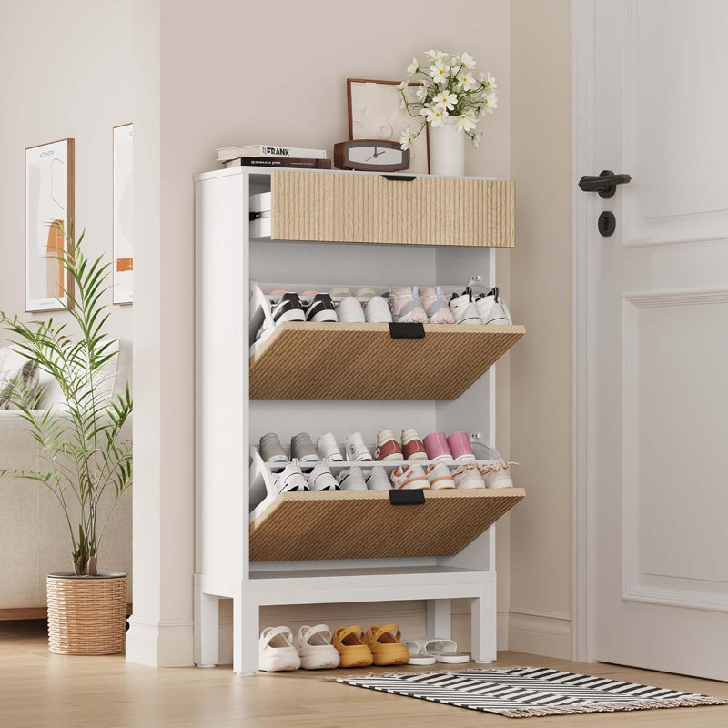 8 Pair Shoe Storage, White/Natural