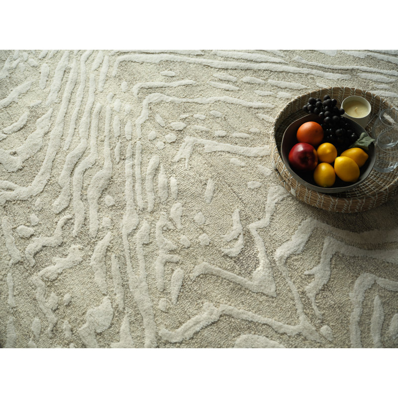 Entro Handmade New Zealand Wool Beige/Ivory Area Rug, Rectangle 9' x 12'