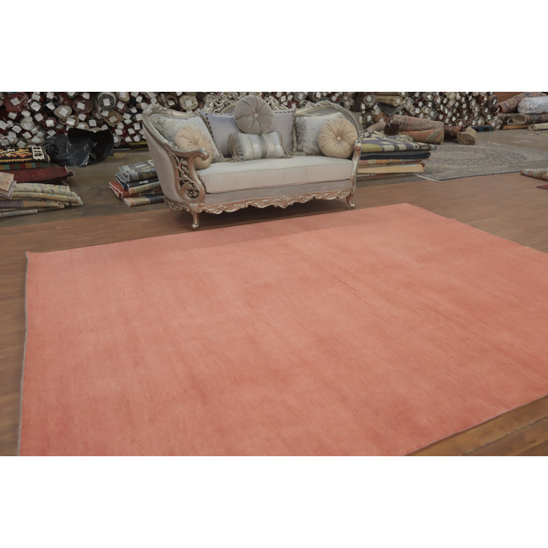 Tapis de couleur unie à motif oriental de couleur unie corail 9 x 12