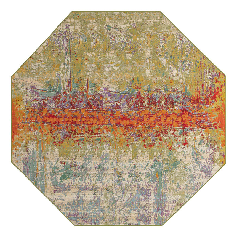 Trona Washable Abstract Indoor / Outdoor Rug, Octagon 7'11" x 7'11"