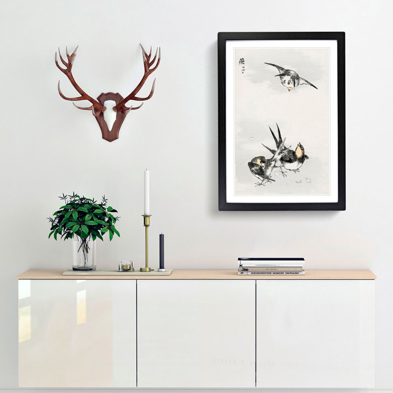 Three Swallows by Numata Kashu - Framed Print, Black, 76cm H x 50cm W x 2cm D