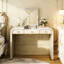 Bureau de coiffeuse classique en bois avec miroir rabattable, coiffeuse 3 en 1 avec 2 tiroirs et espace de rangement pour la chambre à coucher-906202488