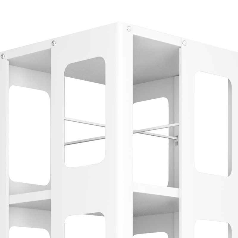 4 All Rotating Bookshelf With 360 Wheels, New Style White, Arc-Shaped Corners, Space Design, Simple Installation & Spacious Easy To Up