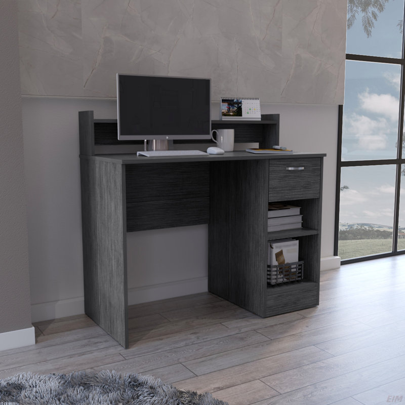 Bureau d'ordinateur Delmar avec tablettes de rangement ouvertes et tiroir simple