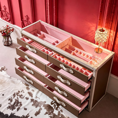 Coffret à bijoux style valise vintage 160 cm – Structure en bois massif multicouche recouvert de cuir microfibre, tiroirs compartimentés avec doublure douce, grande capacité, léger et luxueux.
