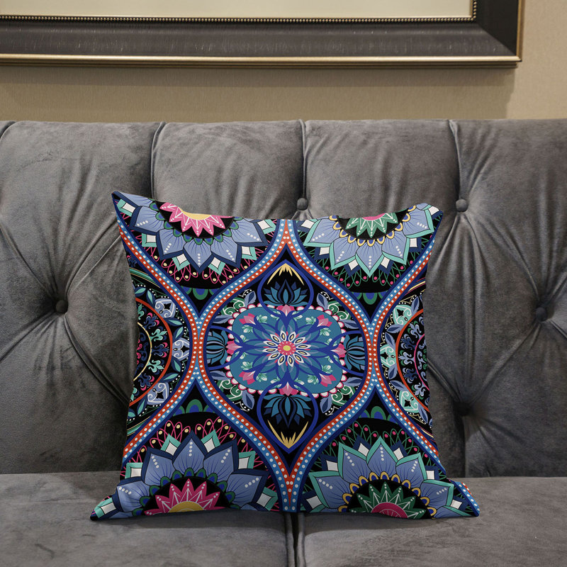 Housse et insert de coussin décoratif en polyester, 18 po x 18 po, Noir / Bleu