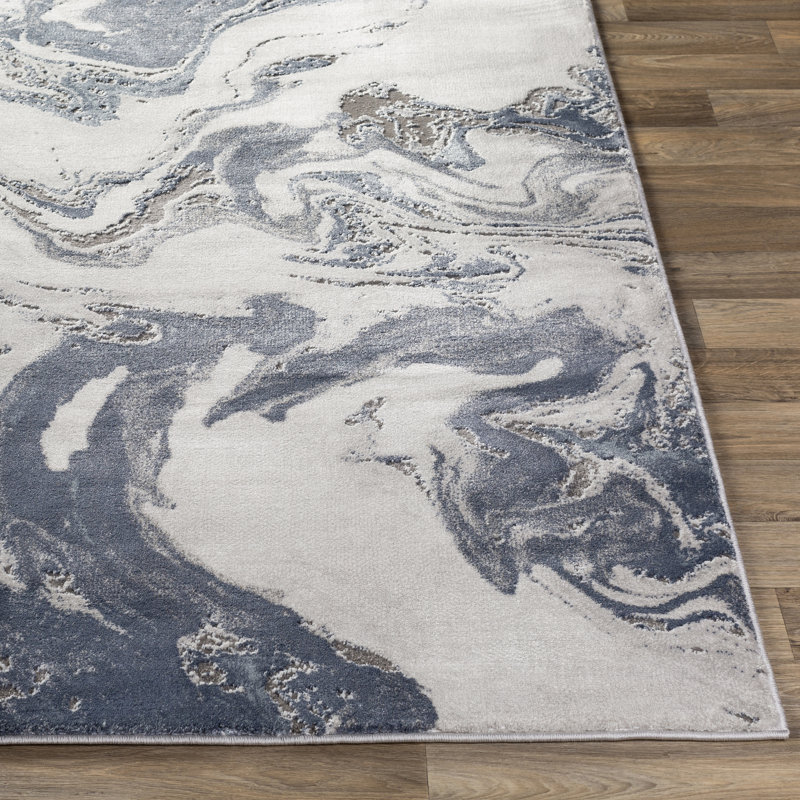 Tapis abstrait en denim / gris Bridgeton, Rectangle 5 pi 3 po x 7 pi 7 po