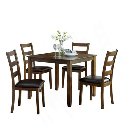 Ensemble de table de salle à manger 5 pièces de style transitionnel 1 table de salle à manger 4 chaises avec siège rembourré et plateau en bois avec finition noyer et brun foncé