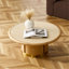 Table basse ronde de 35,43 pouces, table avec piédestal robuste en panneau de fibres à densité moyenne avec acier inoxydable brossé, table de table en pierre frittée, table d'appoint ronde pour le salon, le bureau-129764121-129764119