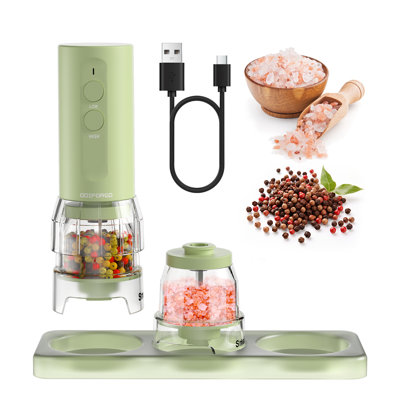Electric Salt and Pepper Grinder Set, USB-C Rechargeable Automatic Grinder with 2 Spice Containers and Adjustable Grind Settings