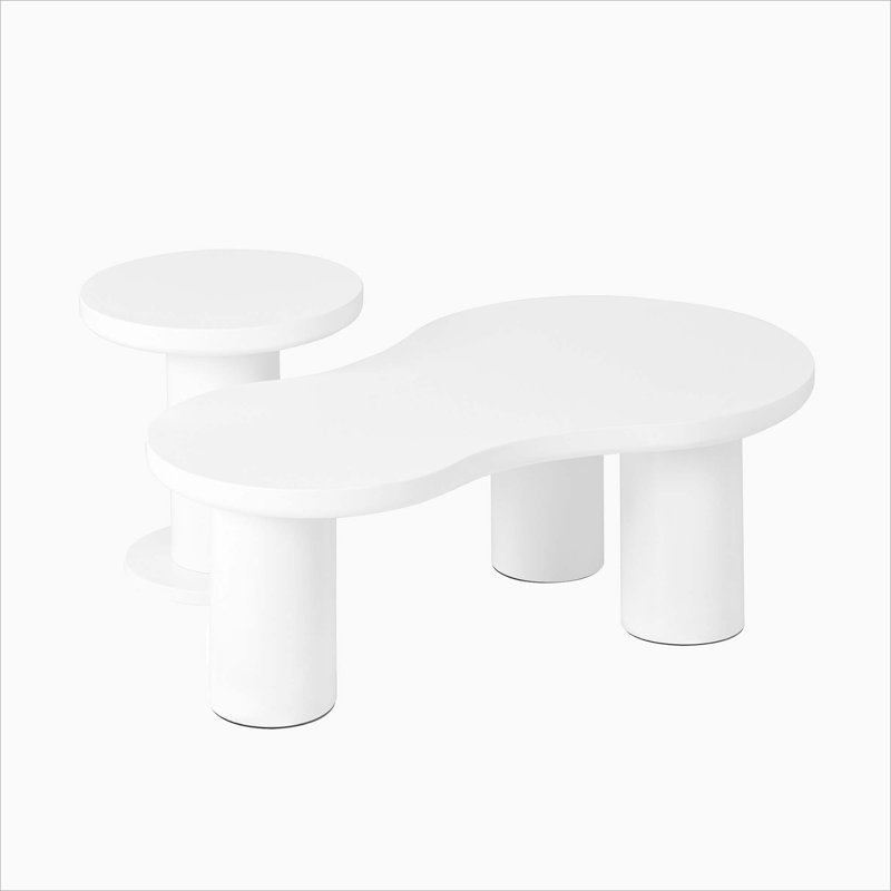 Easy Assembly Nesting Coffee Table With Round Small Side Table, Set Of 2, White
