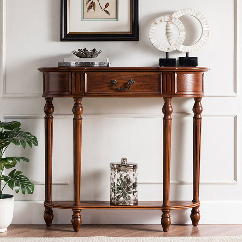 Console demi-cercle en bois massif brun, H 39,37 po x l 9,25 po x P 35,43 po