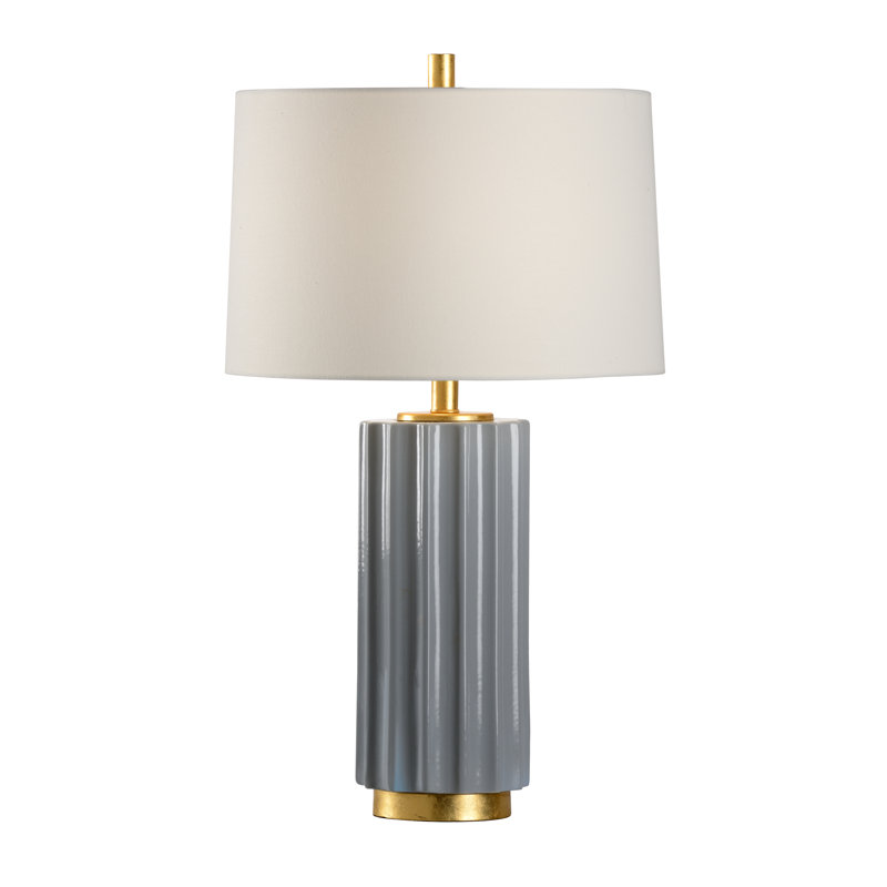 Slate Gray Ceramic Table Lamp with Off-White Linen Shade