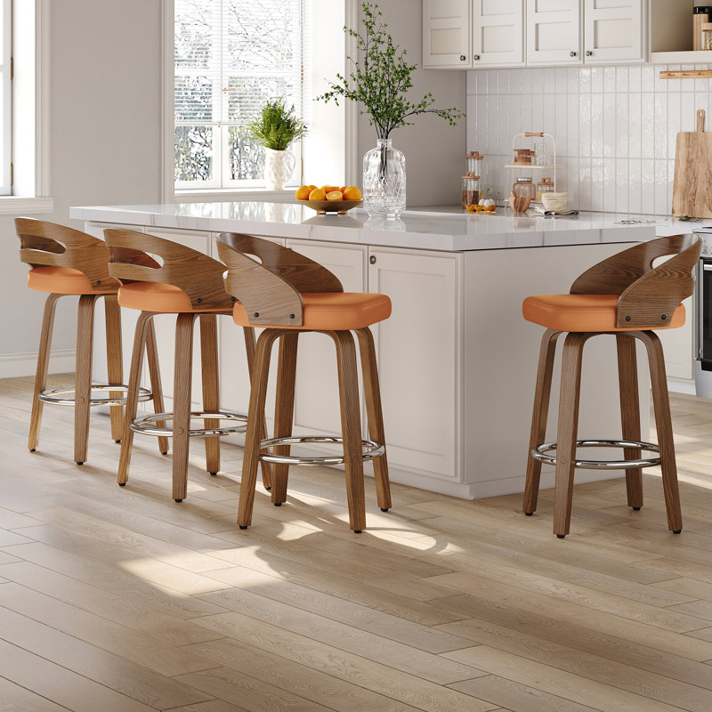 Swivel Upholstered Counter Stool, Counter Stool (64cm Seat Height), Orange