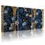 Plantes et fleurs, ensemble de 3 impressions sur toile à motif de voûte dorée florale bleue-1103626437