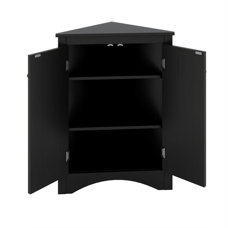Armoire de rangement triangulaire pour salle de bain avec tablettes réglables, armoire de plancher autoportante, Noir