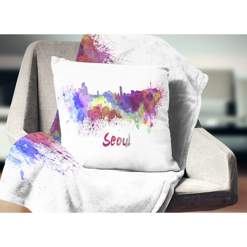 Séoul Skyline - oreiller imprimé paysage urbain, 18 po x 18 po, Coussin décoratif