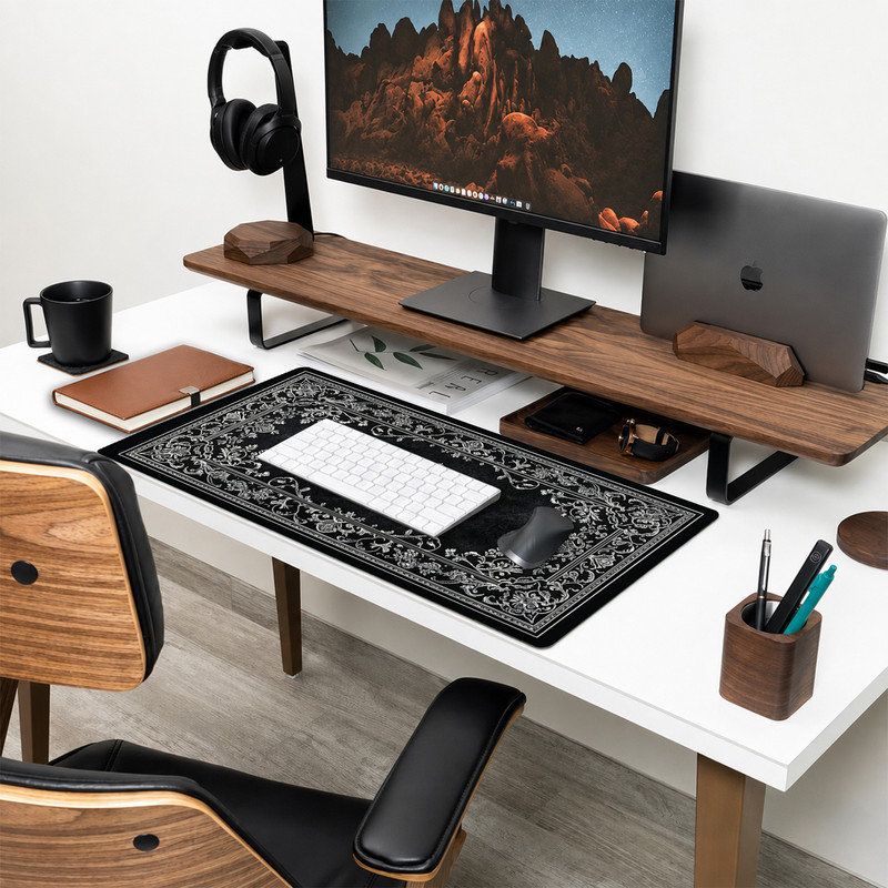  Tapis de souris en caoutchouc, surface en microfibre lisse, base antidérapante, tapis de souris décoratif à bord arrondi pour le bureau et les jeux, tapis noir et blanc 12 po x 32 po