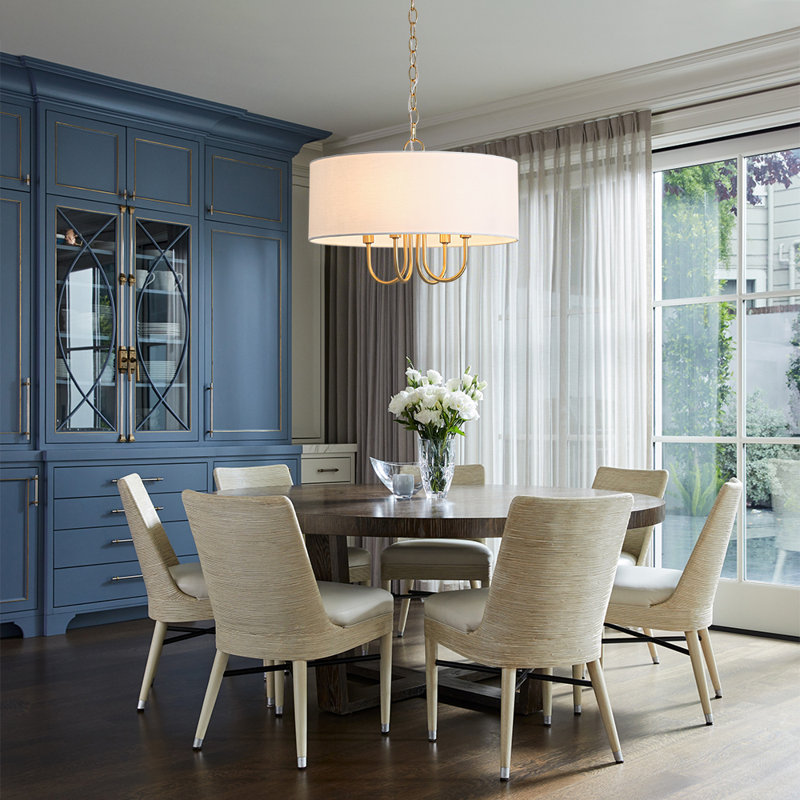 American Traditional 4-Light Linen Drum Shaded Pendant