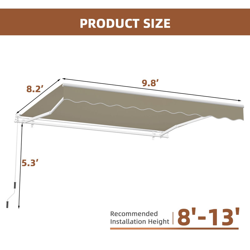Meetwarm 9.8'X 8.2' Patio Awning Retractable Awning Cover For Sunshade Shelter, Outdoor Patio Canopy With Manual Crank Handle/Water-Resistant 280G/M² Polyester For Patio, Balcony, Yard