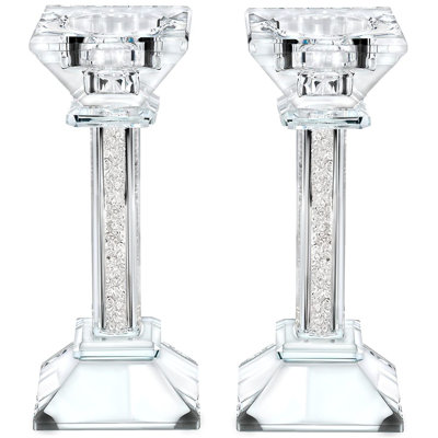 Crystal Candlesticks with Crushed Gemstones - Clear