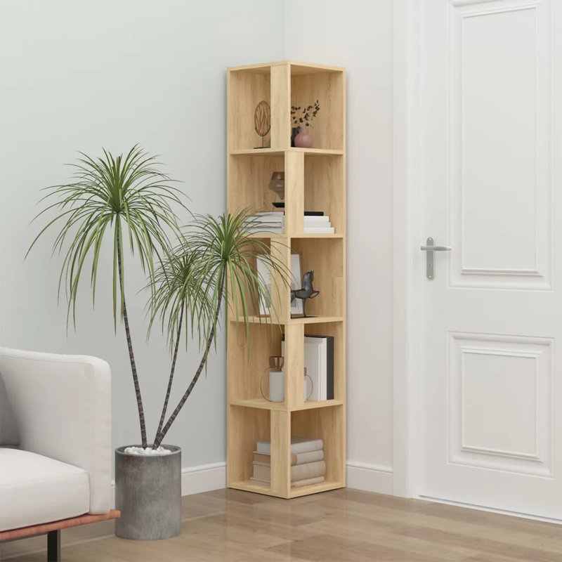 33cm W Corner Bookcase, (4 Shelves) 100cmH x 33cmW x 33cmD, Sonoma Oak