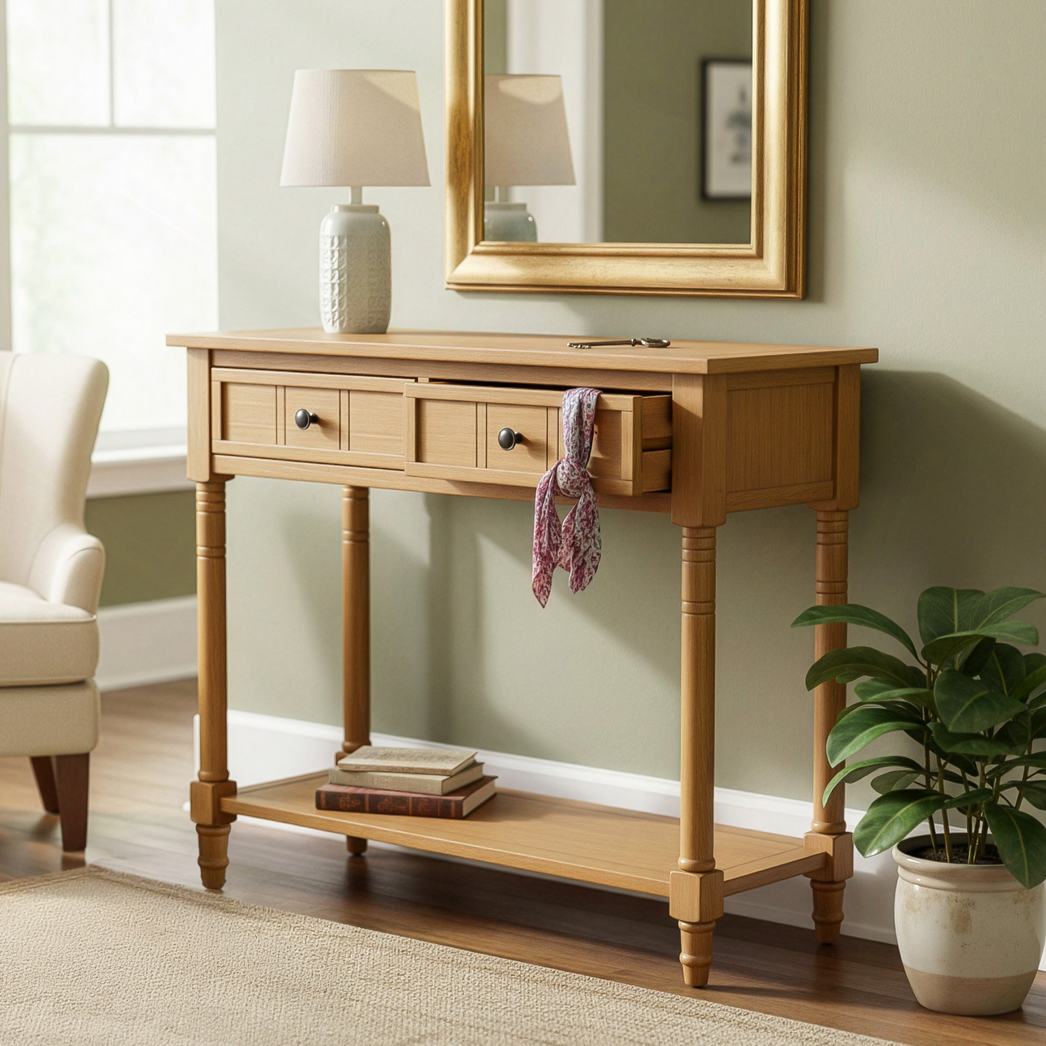 Ivy Bronx Console Table Traditional Design With Two Drawers And Bottom ...