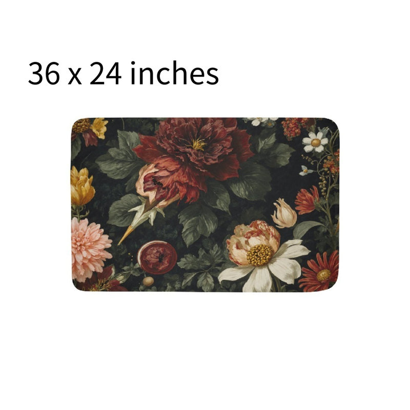 Tapis pour salle de bain rétro à motif floral en peluche, 36 x 24