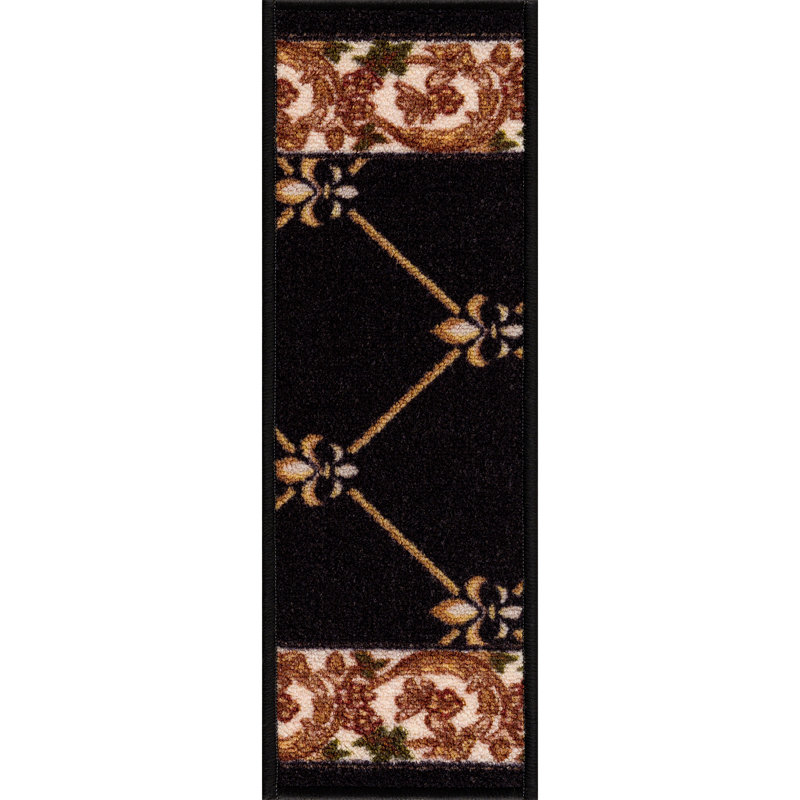 Tapis d'escalier bleu marine / brun / vert / crème Aadhan, Noir, 7