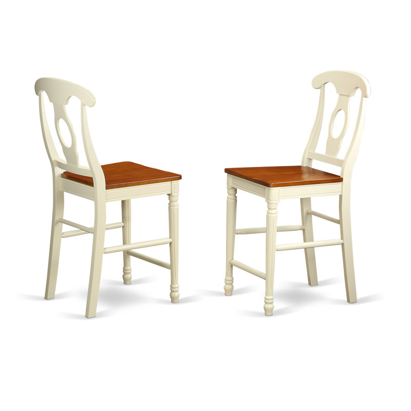 Kenley Counter Height Dining Chairs - Napoleon Back Solid Wood Seat Chairs, Set of 2, Buttermilk & Cherry, Buttermilk/Cherry